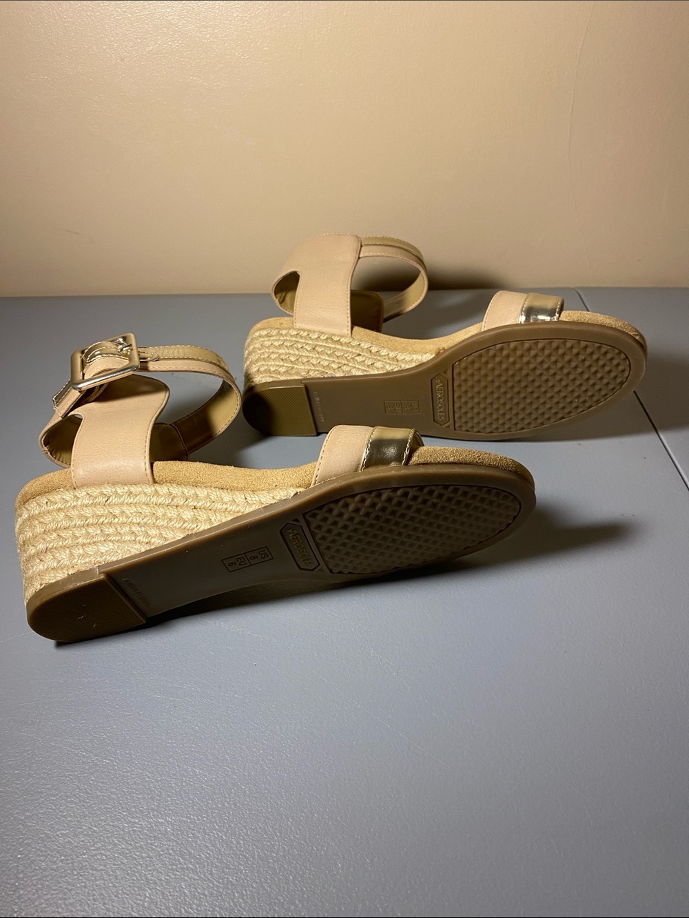 Aerosoles Heelrest Wedge Espadrille Sandals with Gold Accent - Women's Beige - Picture 5 of 7
